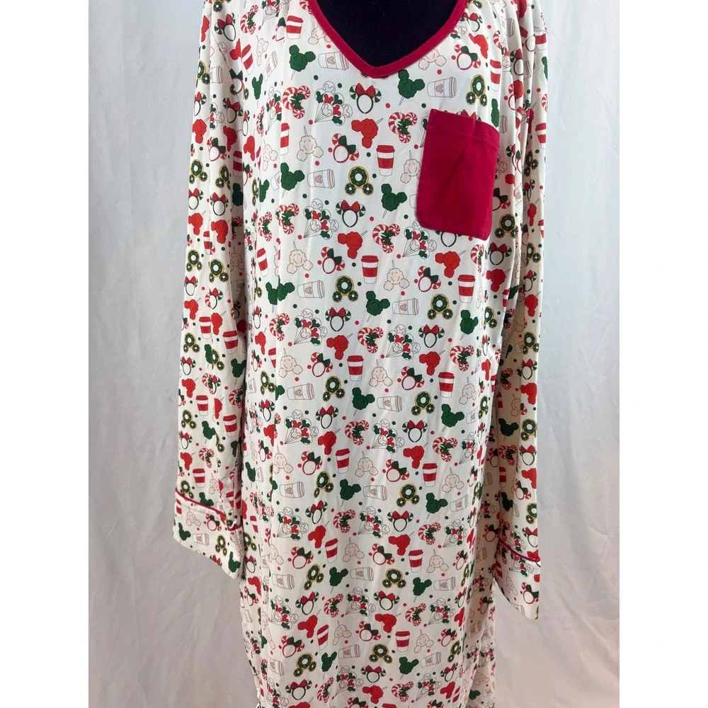 Mickey Minnie Mouse Holiday‎ Christmas Nightgown Long Sleeve White Red 2XL